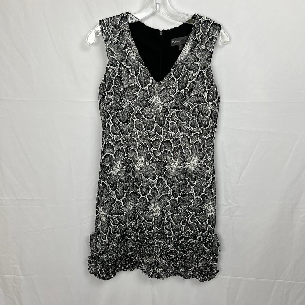 Donna Ricco NY Floral-lace Cupcake-hem Dress Ivory Black Size 6